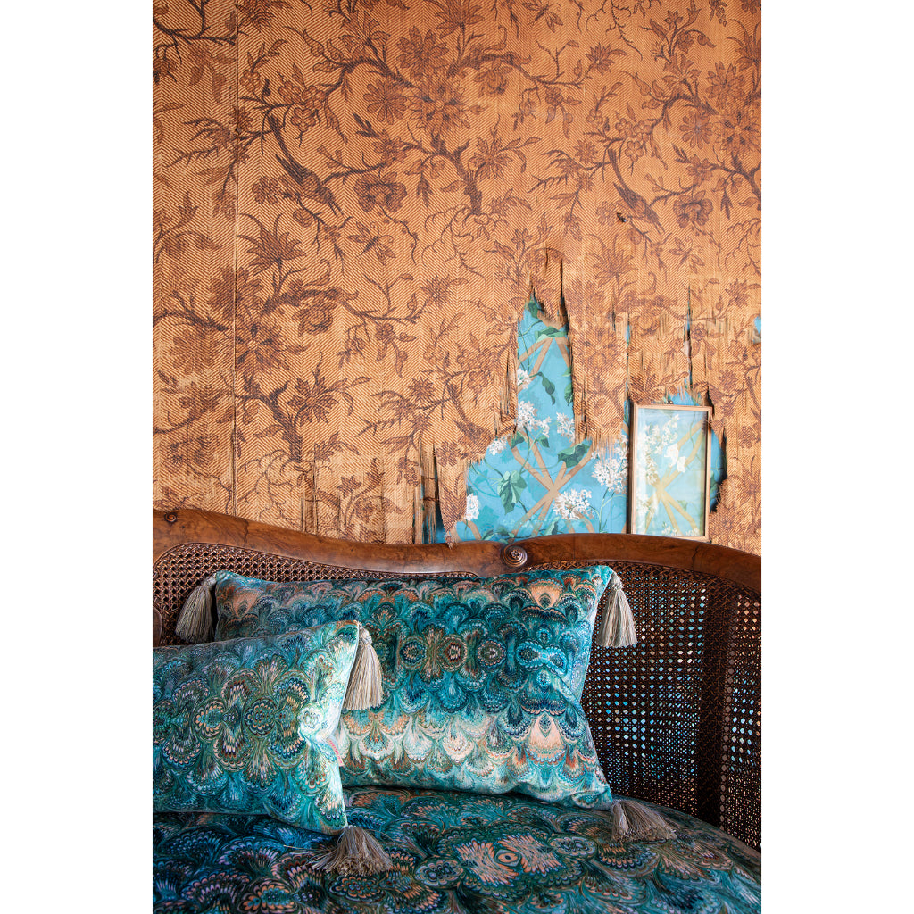 Tasselled Duck-Egg Bouquet Velvet Large Oblong Cushion