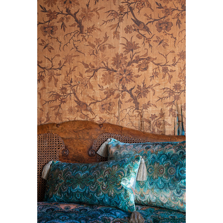 Tasselled Duck Egg Bouquet Velvet Medium Oblong Cushion