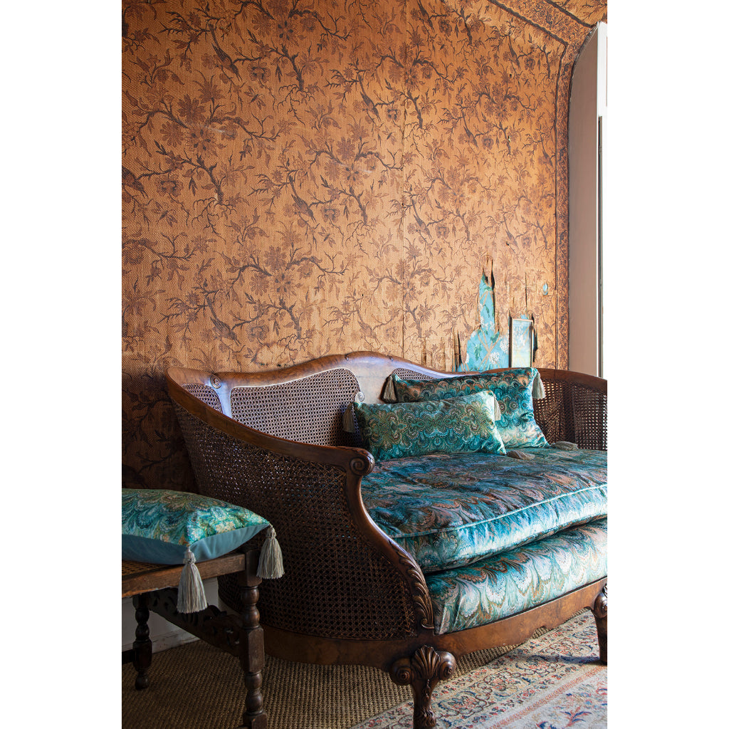 Tasselled Duck Egg Bouquet Velvet Medium Oblong Cushion