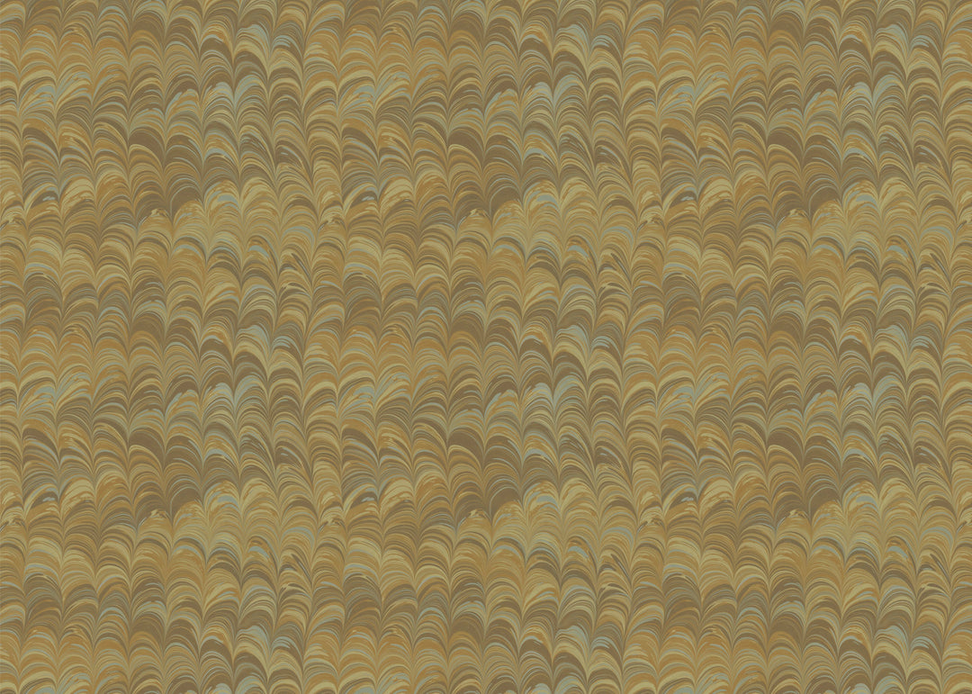 Marbled patterned fabric in a comb design in brown, beige and pale blue tones