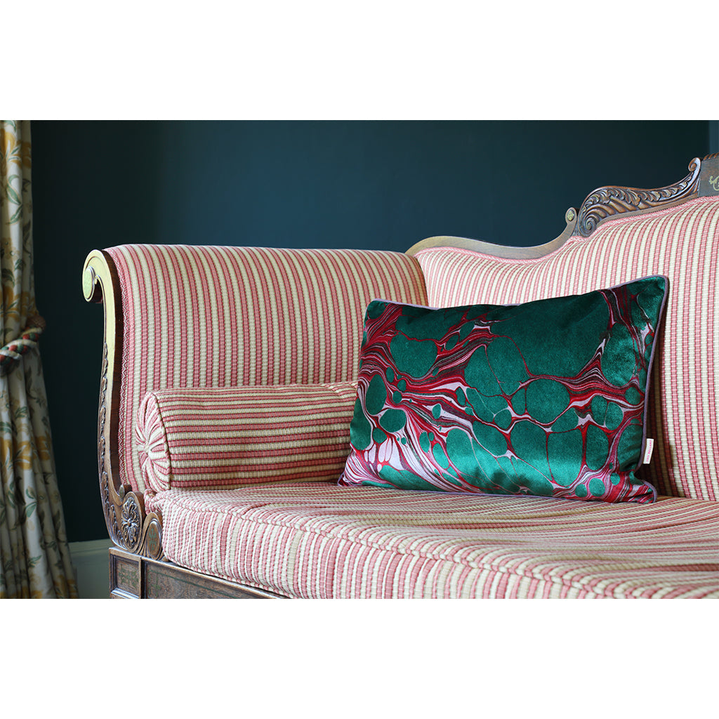Green and pink large rectangular velvet cushion
