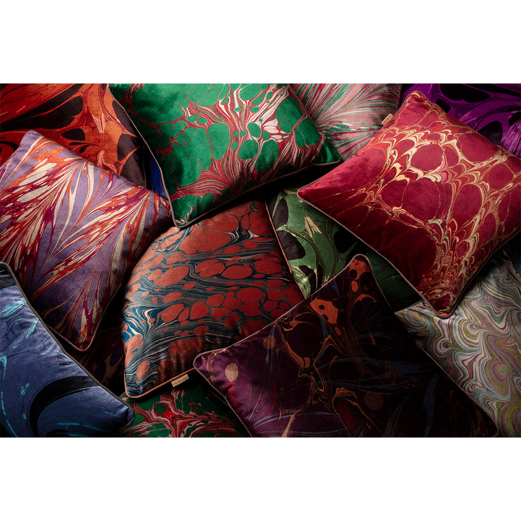 Luxurious velvet cushions on floor