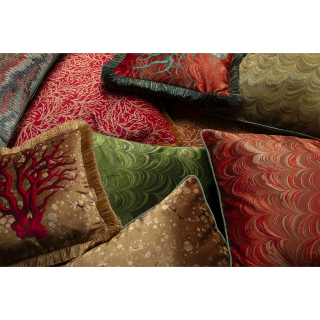 Ruched Gold Honesty Coral Velvet Extra Small Square Cushion