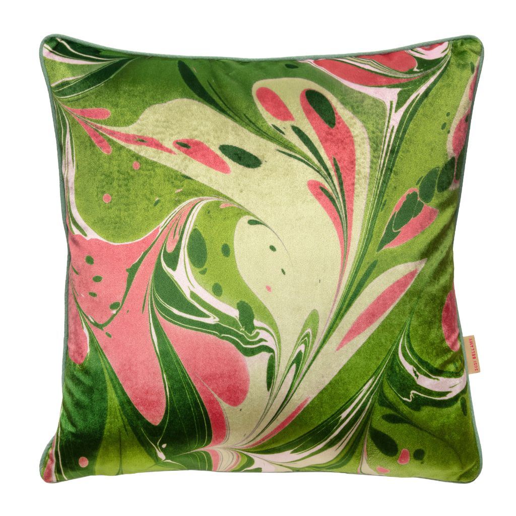 Grass Blush Placard Velvet Square Cushion