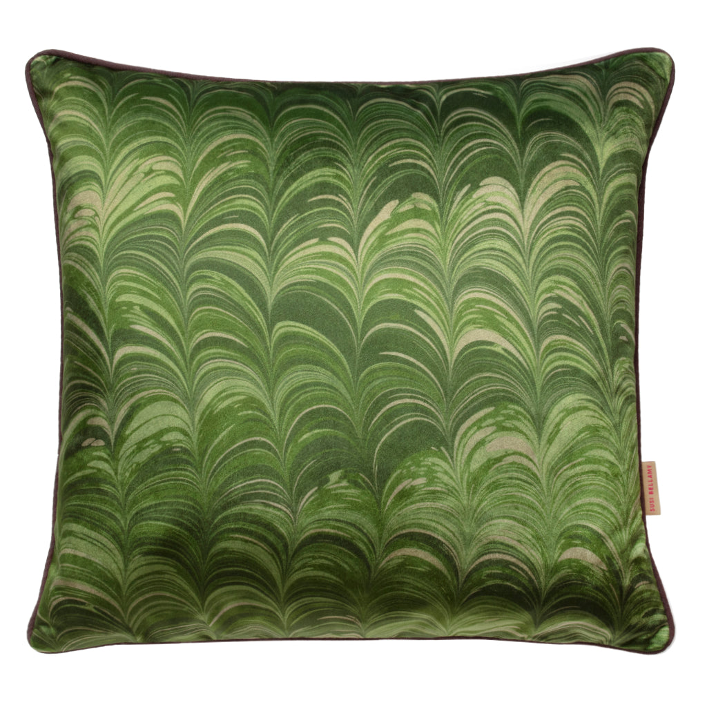 Green marbled patterned pillow on a white background
