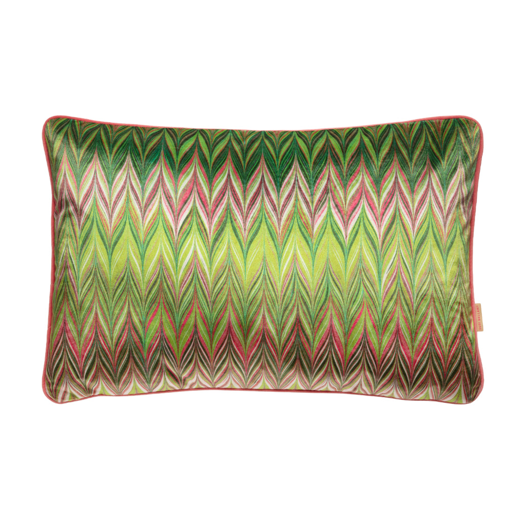 Grass Blush Zig Zag Velvet Large Oblong Cushion