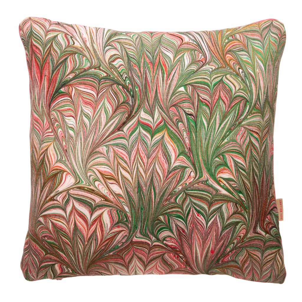 Green Feathered Linen Square Cushion *Sample*