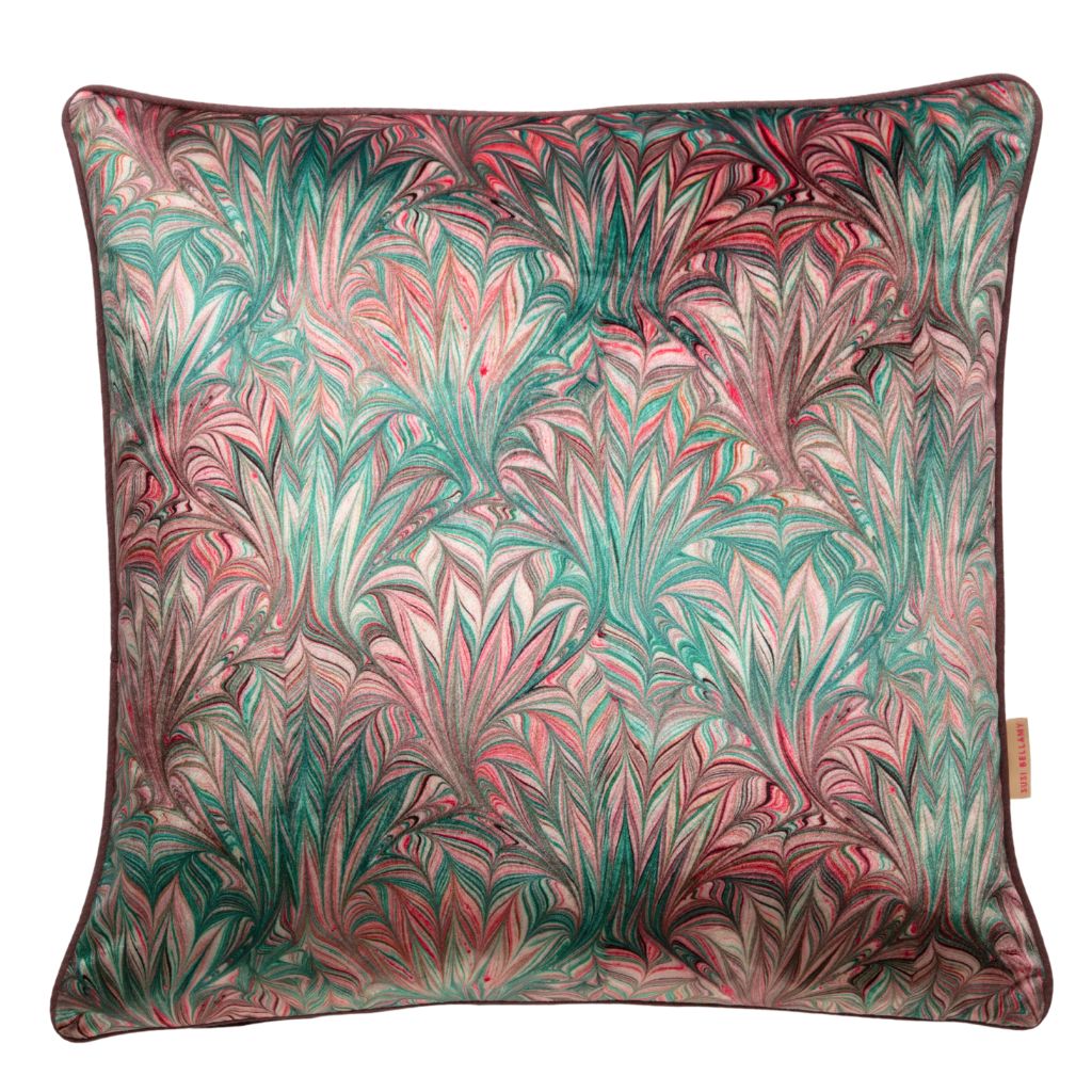 Green Feathered Velvet Square Cushion *Sample*