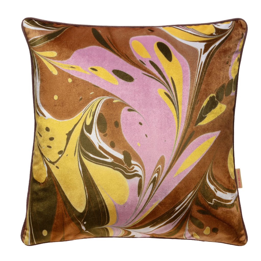 Honey Mustard Placard Velvet Square Cushion