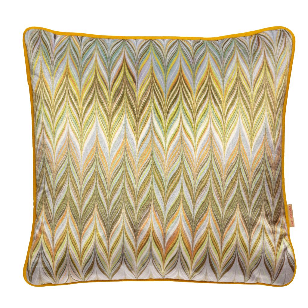 Lemon Dove Zig Zag Velvet Square Cushion