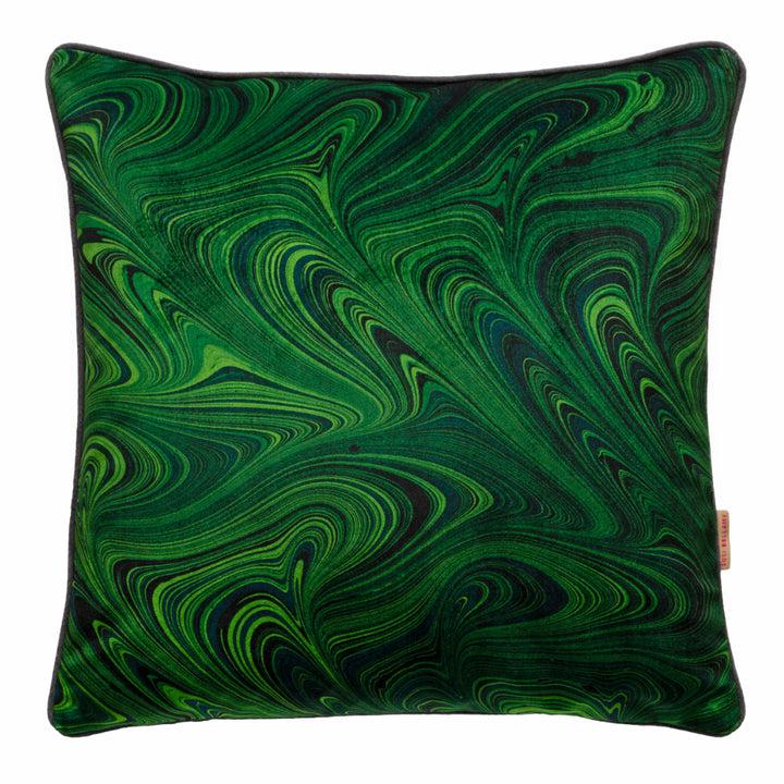 Malachite Marbled Velvet Square Cushion