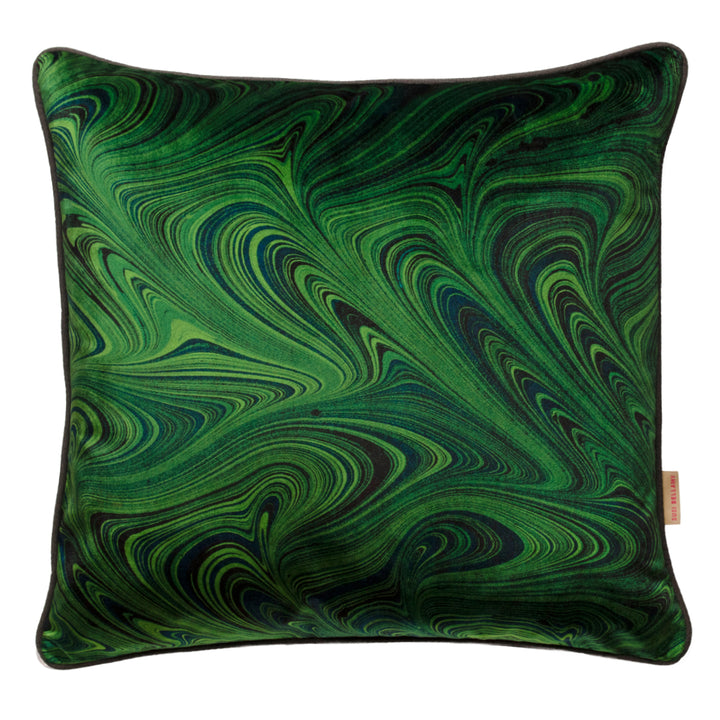 Malachite Marbled Velvet Square Cushion
