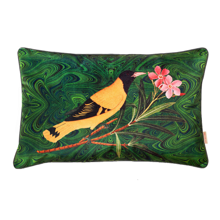 Malachite Oriole Velvet Large Oblong Cushion