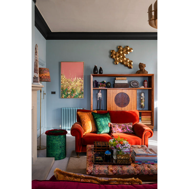 Ruched Malachite Velvet Large Square Cushion