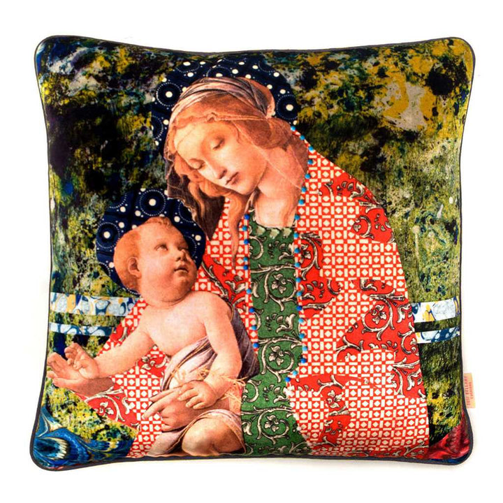 Marbled Madonna Collage Velvet Square Cushion