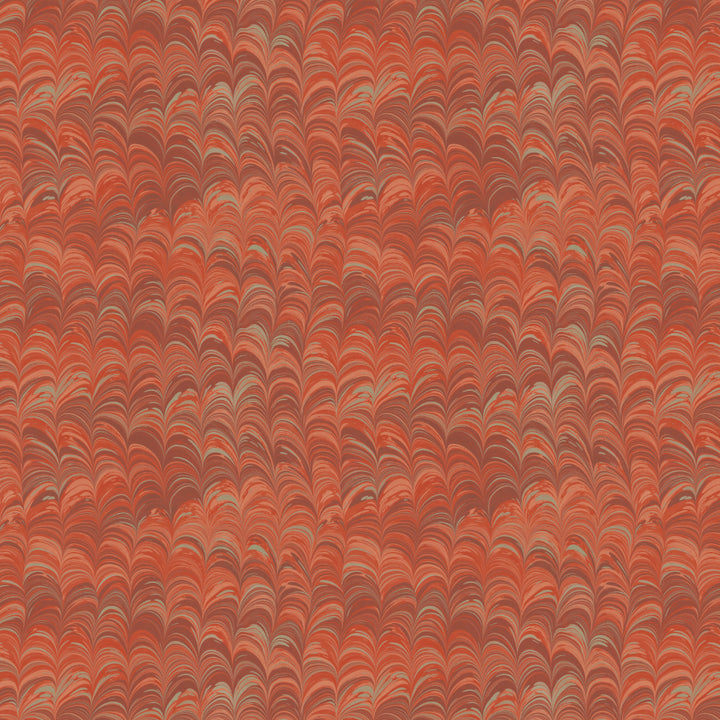 Marbled patterned fabric with shades of red, brown and pale blue
