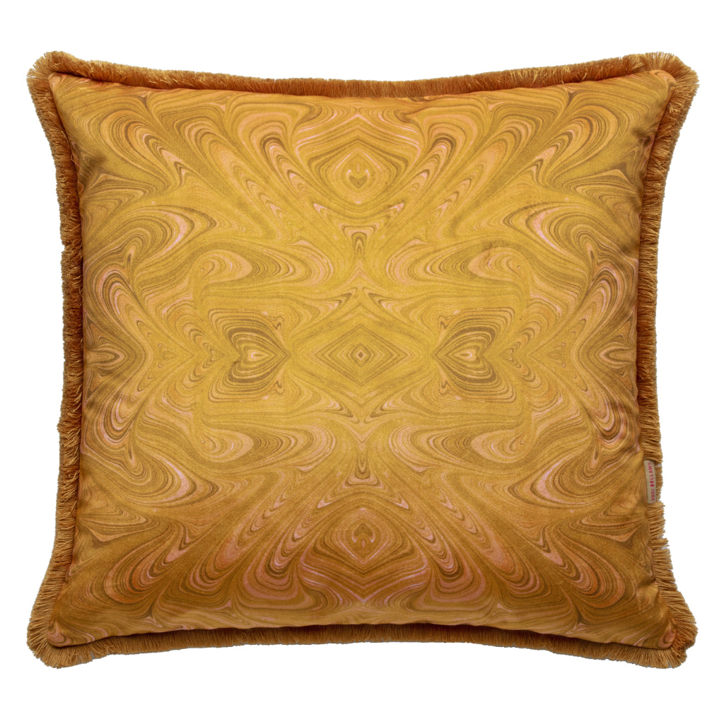 Ruched Ochre Strata Velvet Large Square Cushion