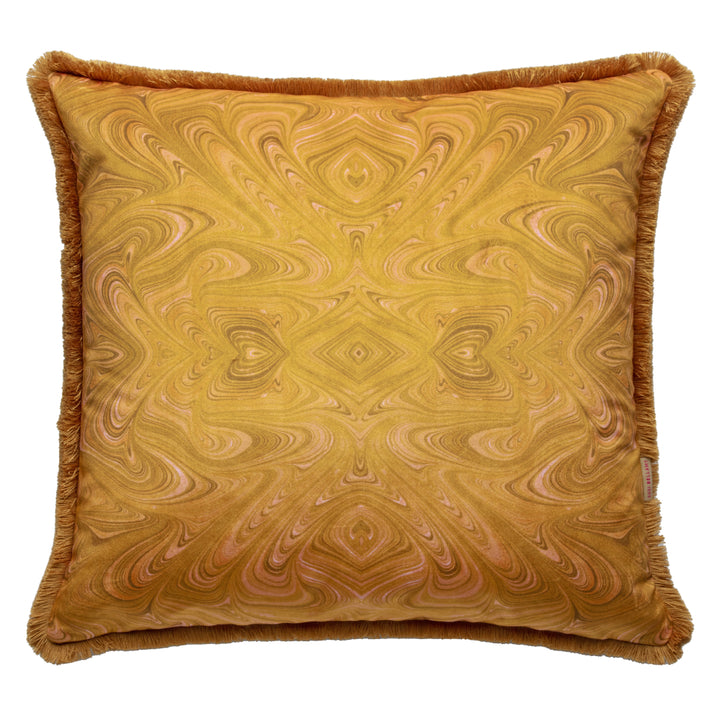 Ruched Ochre Strata Velvet Large Square Cushion