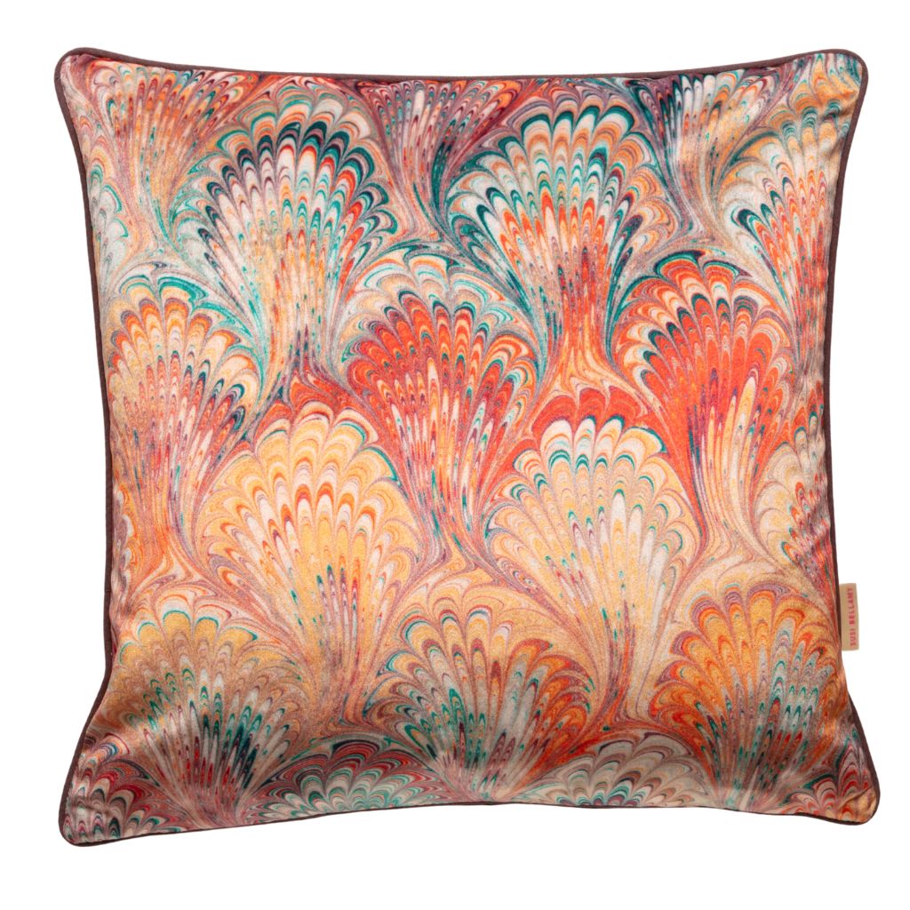 Orange Bouquet Velvet Square Cushion *Sample*