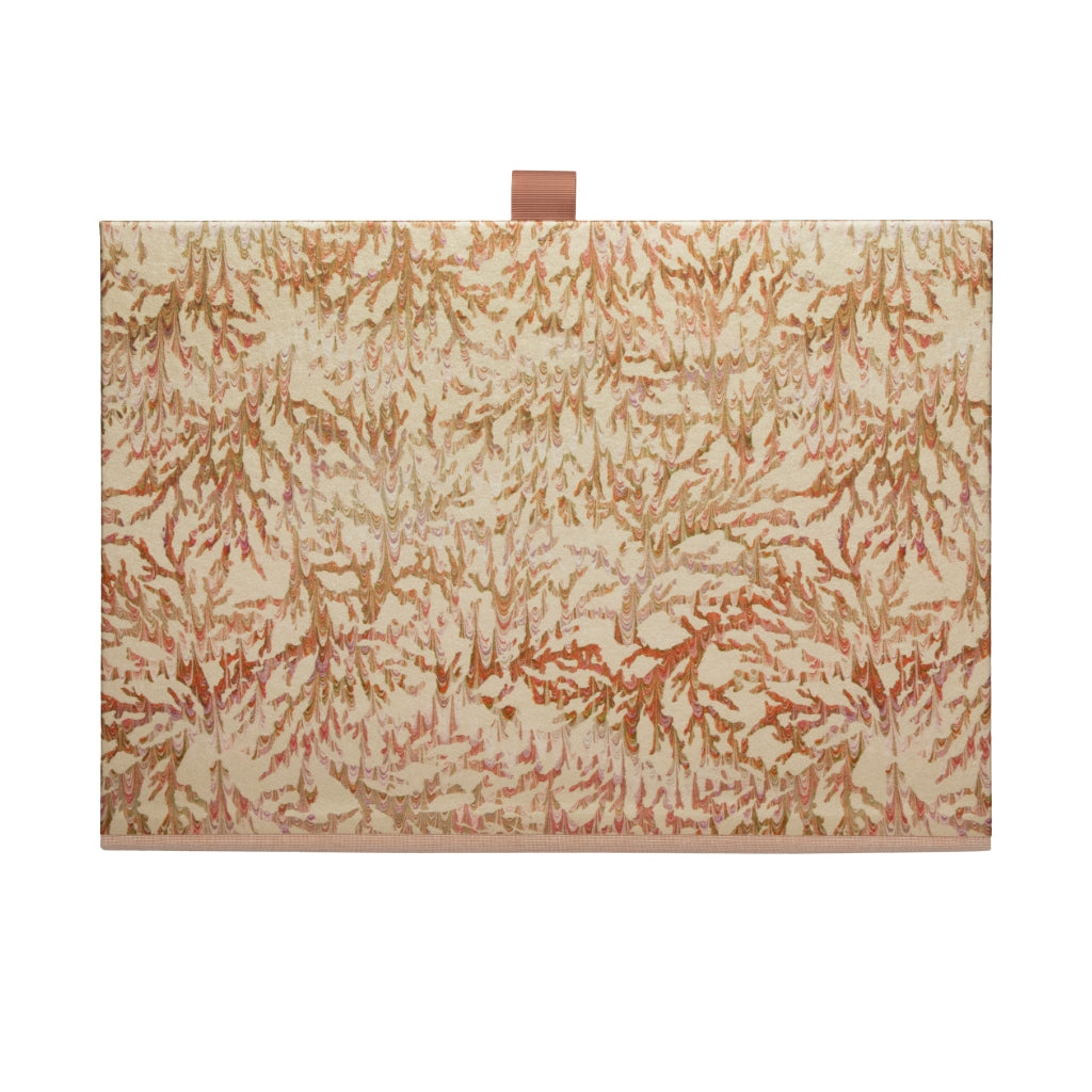 Pastel coloured box file in coral and marbled pattern