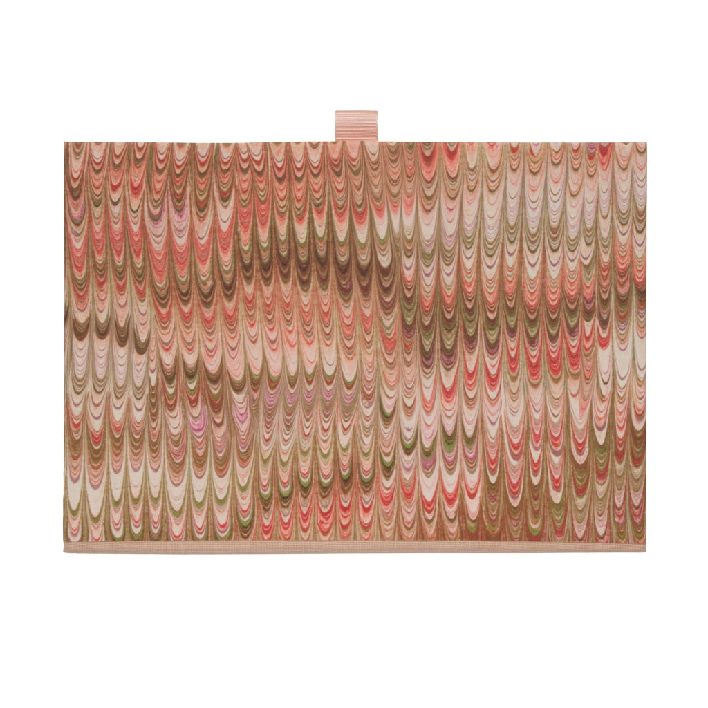 Marbled patterned pink box file on a white background