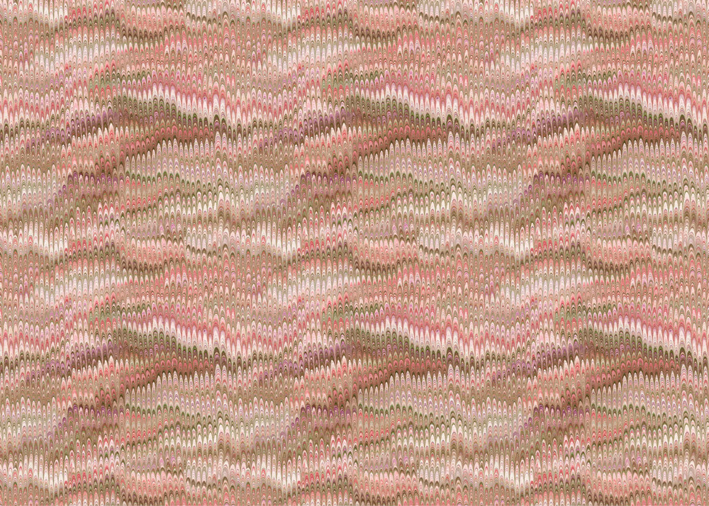 Marbled fabric pattern with wavy lines in beige, brown, and pink tones.
