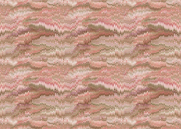 Marbled fabric pattern with wavy lines in beige, brown, and pink tones.