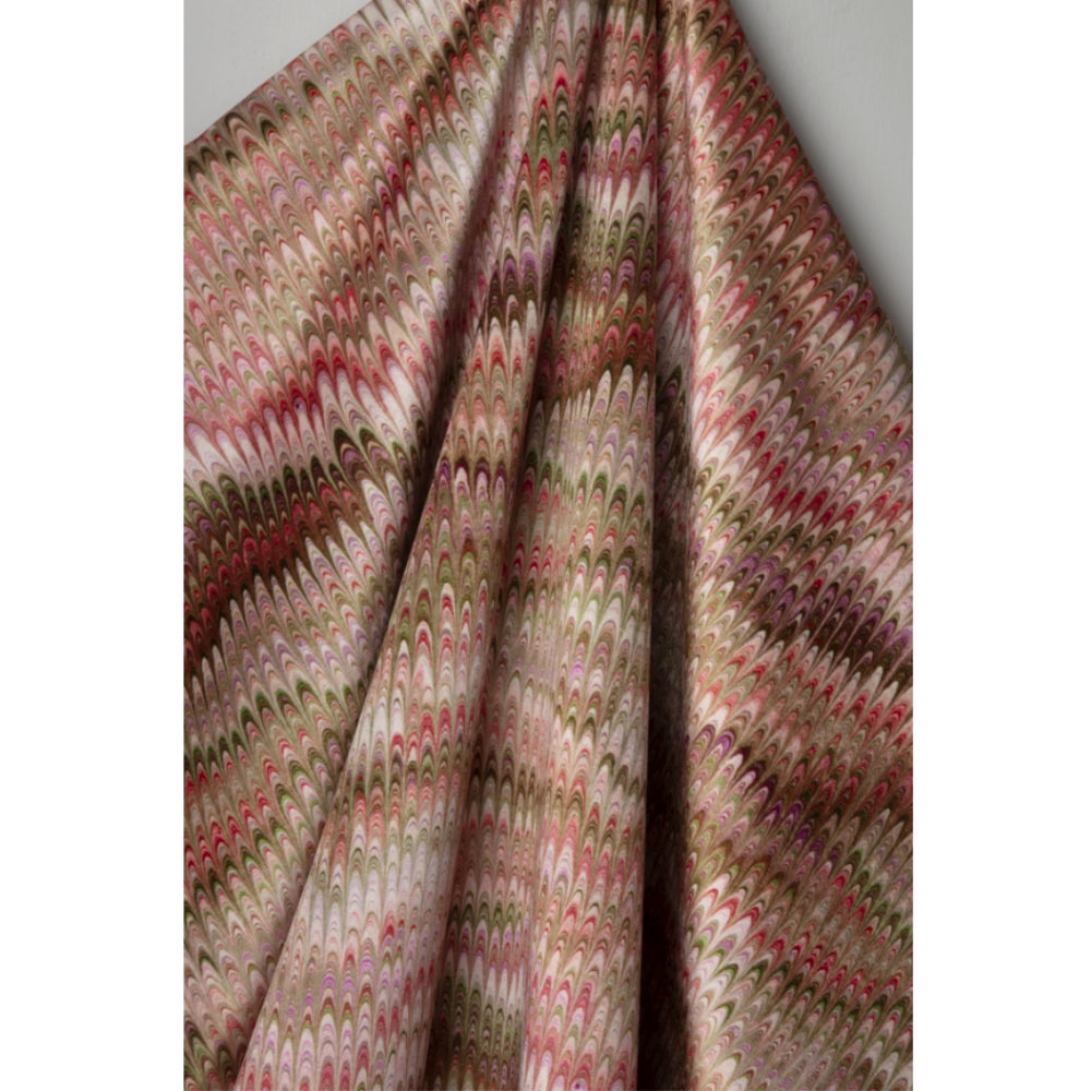 Marbled patterned fabric in pink, brown, beige and green tones