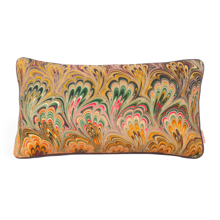 Peacock Bouquet Linen Medium Oblong Cushion