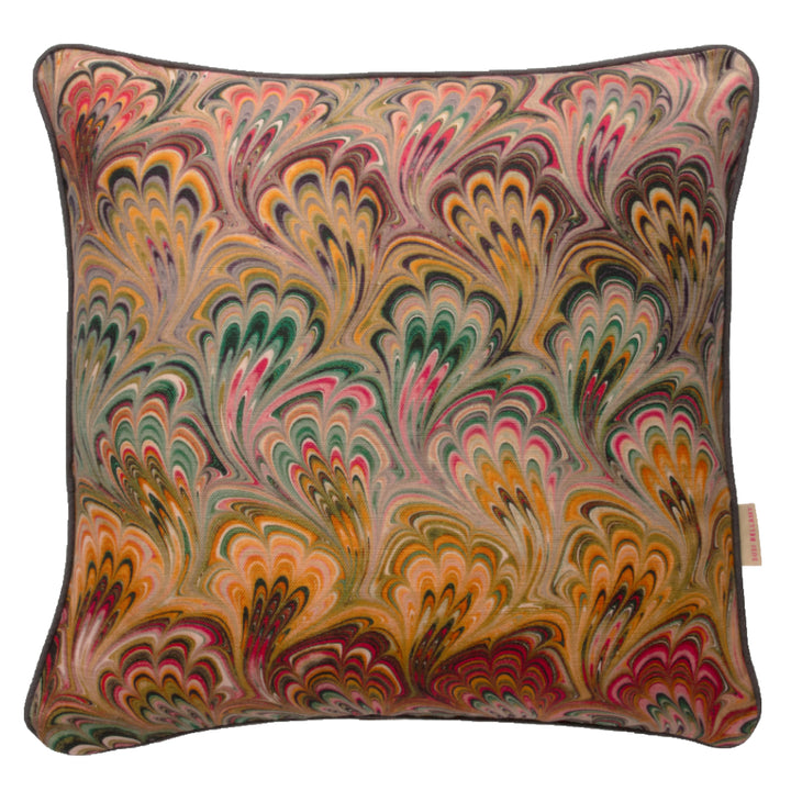 Peacock Bouquet Linen Square Cushion