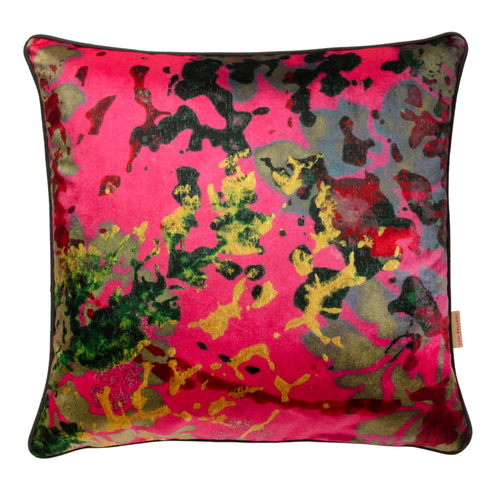 Pink Foliage Abstract Velvet Square Cushion
