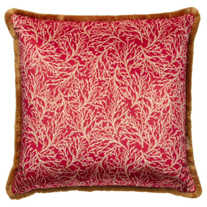 Ruched Poppy Coral Velvet Large Square Cushion