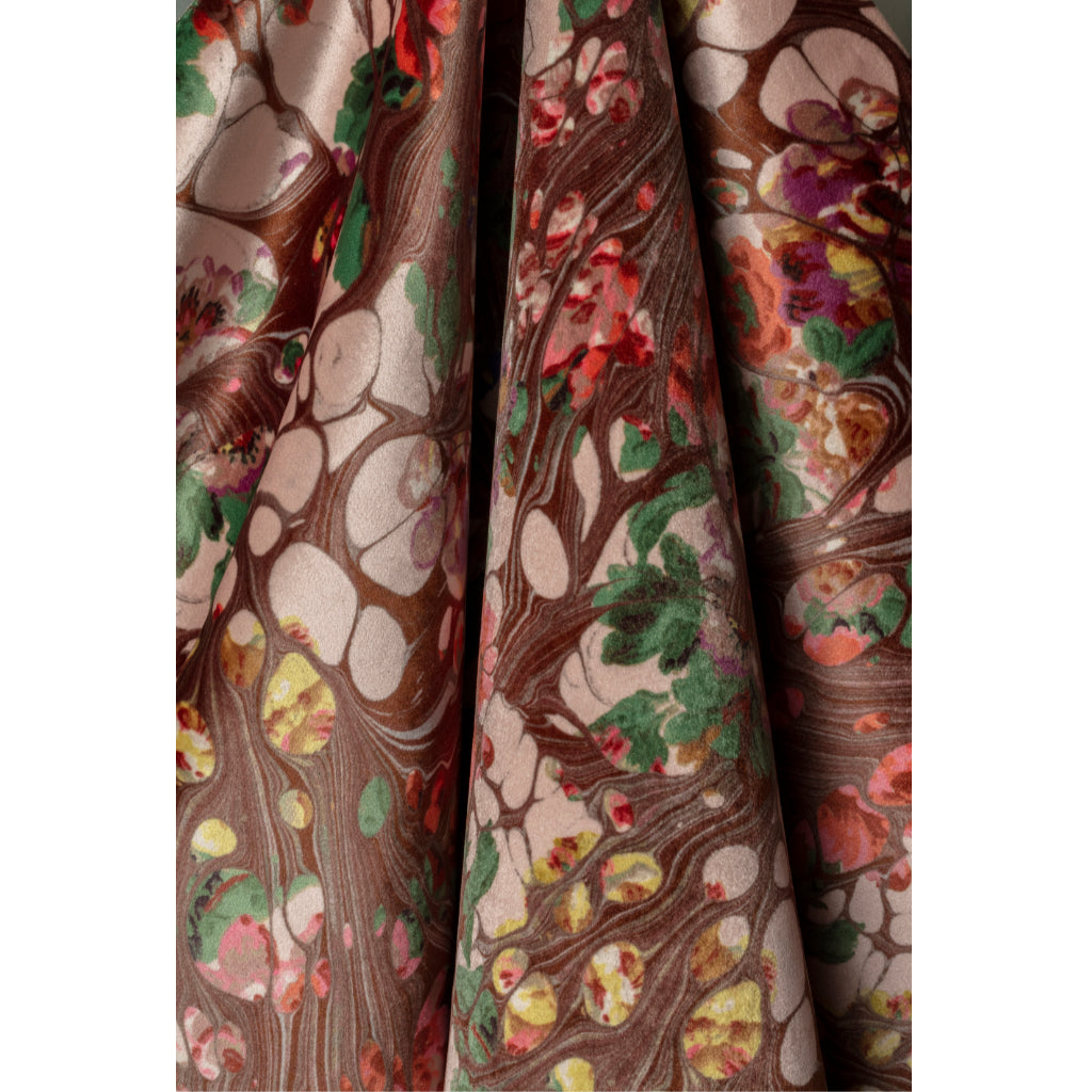 Brown Rose Marbled Velvet Fabric