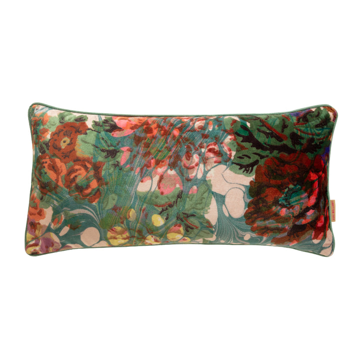 Blue Rose Marbled Velvet Medium Oblong Cushion