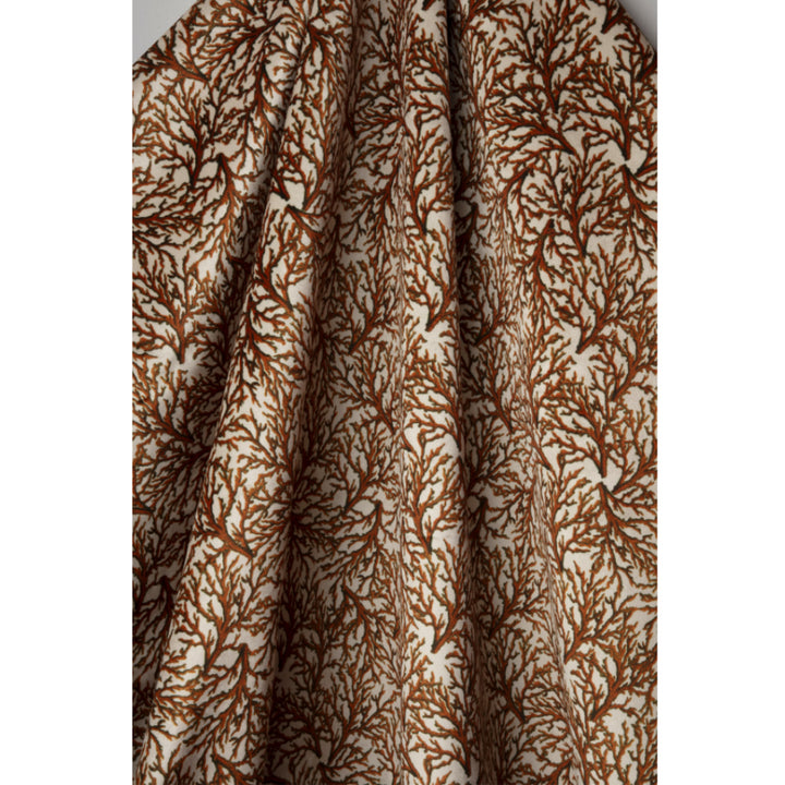 Rust brown coloured coral pattern velvet fabric 