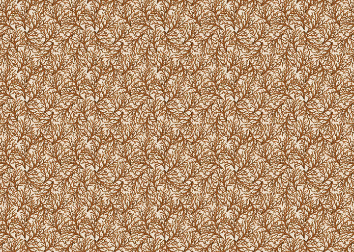 Rust brown coloured coral pattern velvet fabric 
