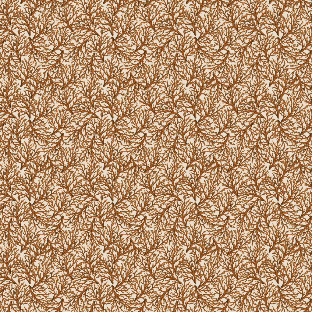 Rust brown coloured coral patterned velvet fabric 