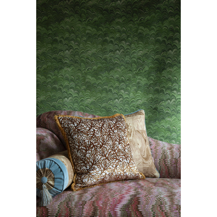 Ruched Saffron Coral Velvet Large Square Cushion