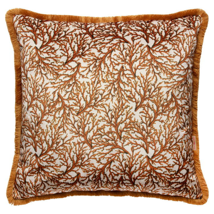 Ruched Saffron Coral Velvet Large Square Cushion