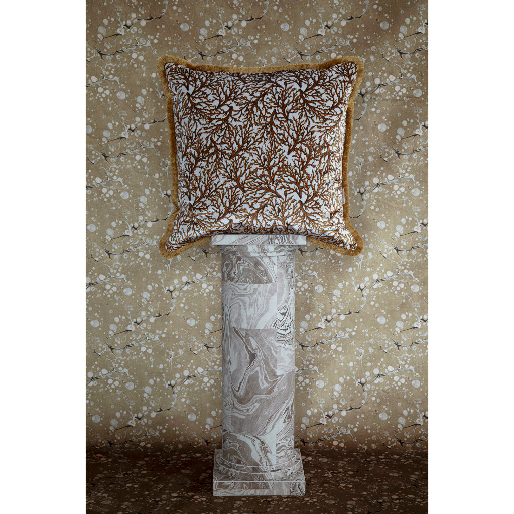 Ruched Saffron Coral Velvet Large Square Cushion