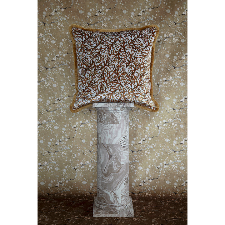 Ruched Saffron Coral Velvet Large Square Cushion