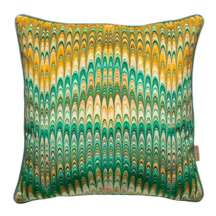 Saffron Plumes Velvet Square Cushion