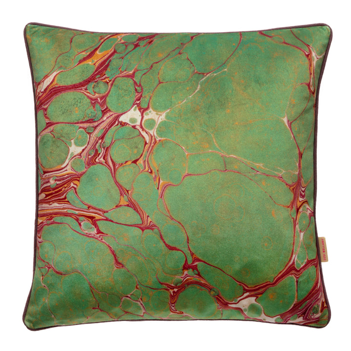 Sage Marbled Velvet Square Cushion