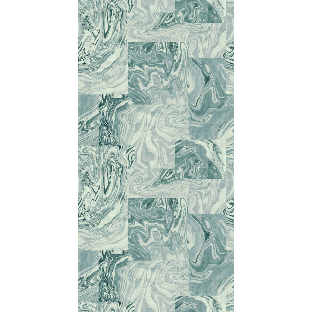 Marbled patterned paper with swirling designs in slate blue and white on a white background