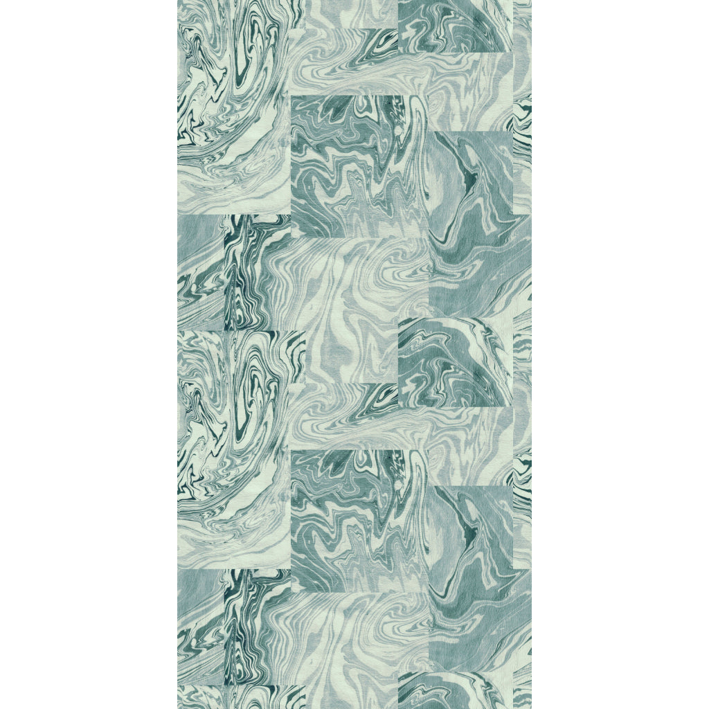 Marbled patterned paper with swirling designs in slate blue and white on a white background