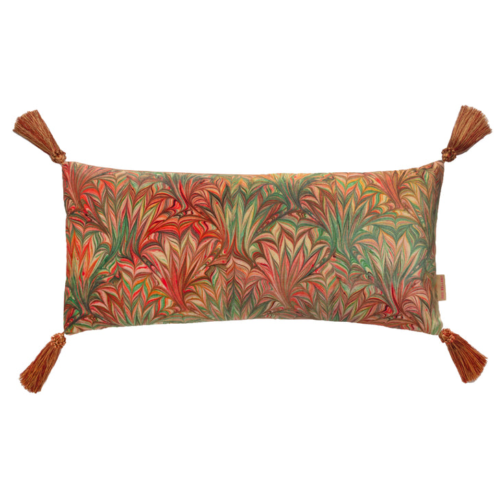 Tasselled Sunset Palm Velvet Medium Oblong Cushion