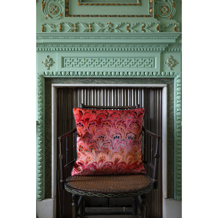 Blush Bouquet Marbled Velvet Square Cushion