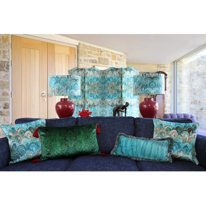 Duck-Egg Bouquet Marbled Velvet Square Cushion