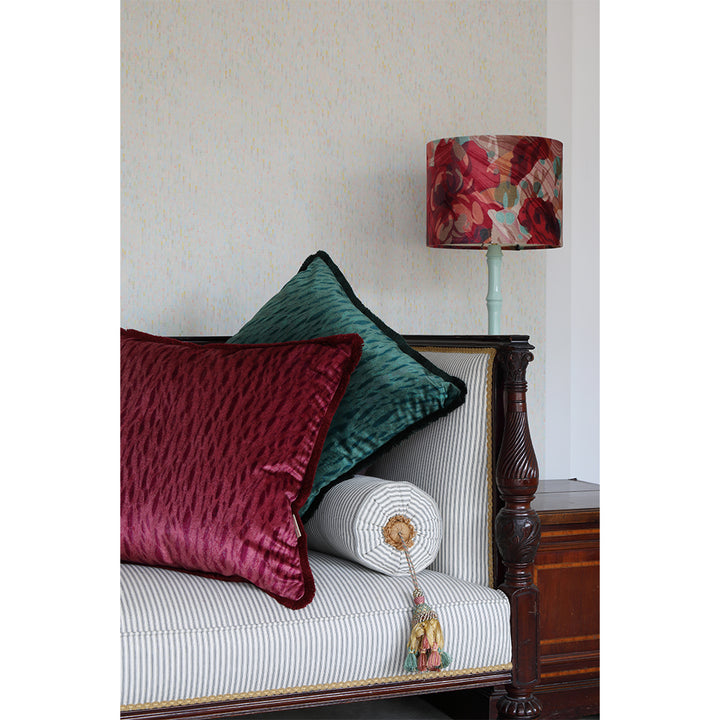 Ruched Oxblood Veneer Velvet Large Square Cushion