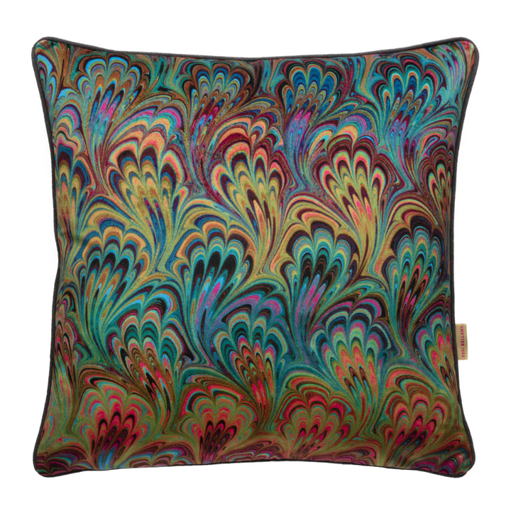 Teal Bouquet Marbled Velvet Square Cushion